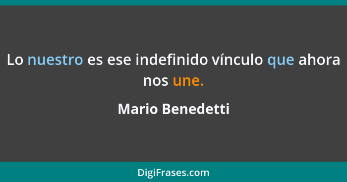 Lo nuestro es ese indefinido vínculo que ahora nos une.... - Mario Benedetti