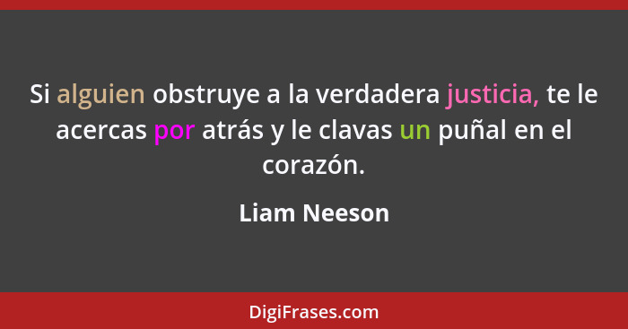 Si alguien obstruye a la verdadera justicia, te le acercas por atrás y le clavas un puñal en el corazón.... - Liam Neeson
