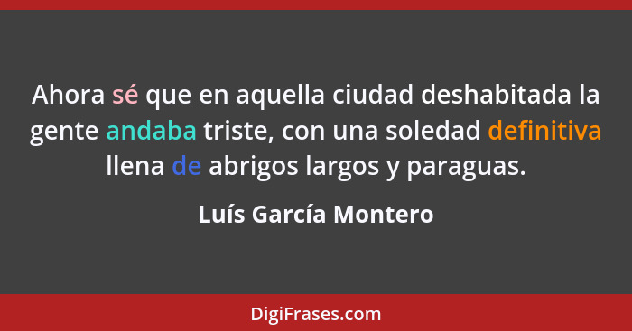 Ahora sé que en aquella ciudad deshabitada la gente andaba triste, con una soledad definitiva llena de abrigos largos y paraguas... - Luís García Montero