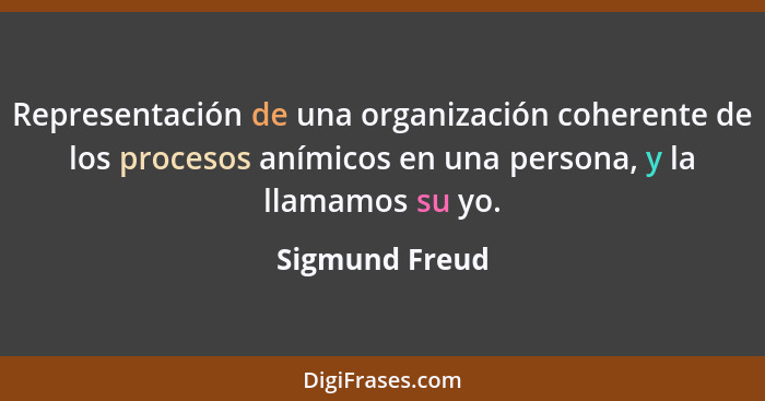 Representación de una organización coherente de los procesos anímicos en una persona, y la llamamos su yo.... - Sigmund Freud