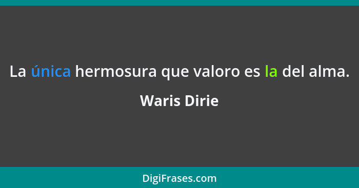 La única hermosura que valoro es la del alma.... - Waris Dirie