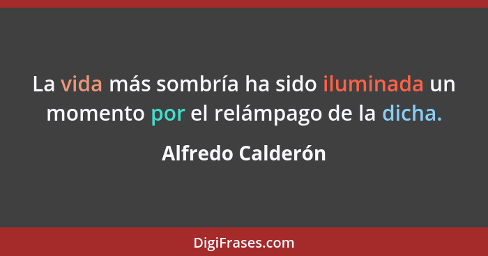 La vida más sombría ha sido iluminada un momento por el relámpago de la dicha.... - Alfredo Calderón