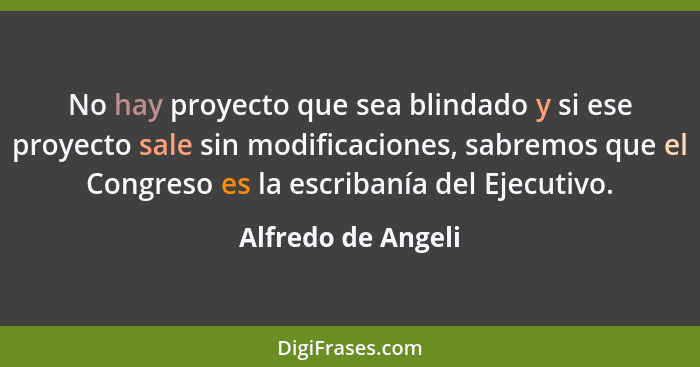 No hay proyecto que sea blindado y si ese proyecto sale sin modificaciones, sabremos que el Congreso es la escribanía del Ejecutiv... - Alfredo de Angeli