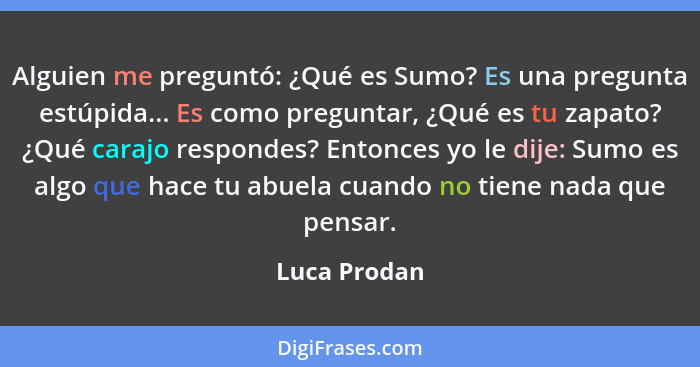 Alguien me preguntó: ¿Qué es Sumo? Es una pregunta estúpida... Es como preguntar, ¿Qué es tu zapato? ¿Qué carajo respondes? Entonces yo... - Luca Prodan