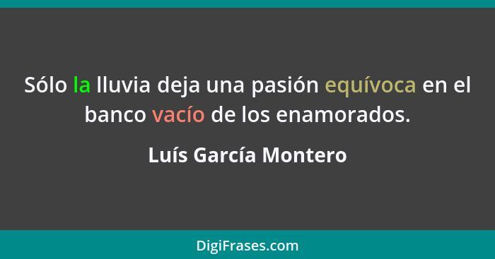 Sólo la lluvia deja una pasión equívoca en el banco vacío de los enamorados.... - Luís García Montero