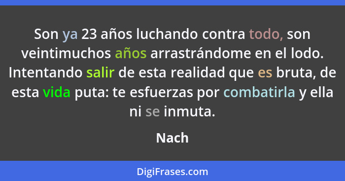 Son ya 23 años luchando contra todo, son veintimuchos años arrastrándome en el lodo. Intentando salir de esta realidad que es bruta, de esta vi... - Nach