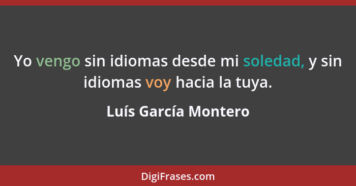 Yo vengo sin idiomas desde mi soledad, y sin idiomas voy hacia la tuya.... - Luís García Montero