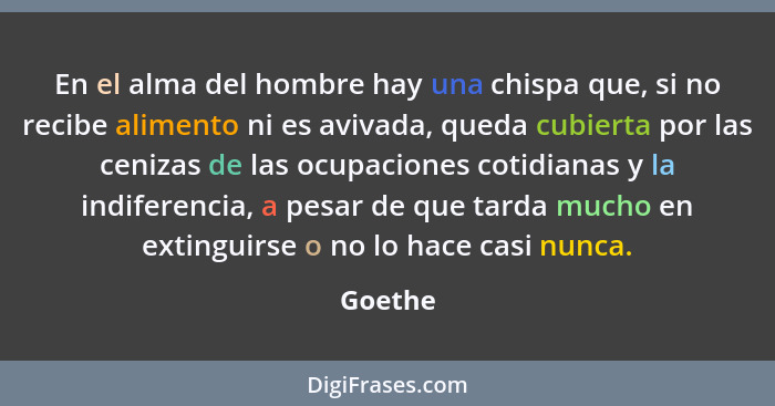 En el alma del hombre hay una chispa que, si no recibe alimento ni es avivada, queda cubierta por las ce­nizas de las ocupaciones cotidianas... - Goethe