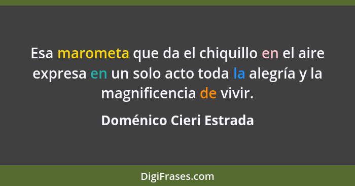 Esa marometa que da el chiquillo en el aire expresa en un solo acto toda la alegría y la magnificencia de vivir.... - Doménico Cieri Estrada