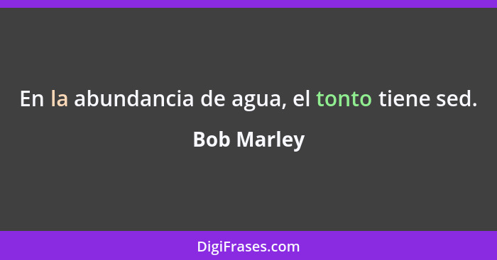 En la abundancia de agua, el tonto tiene sed.... - Bob Marley