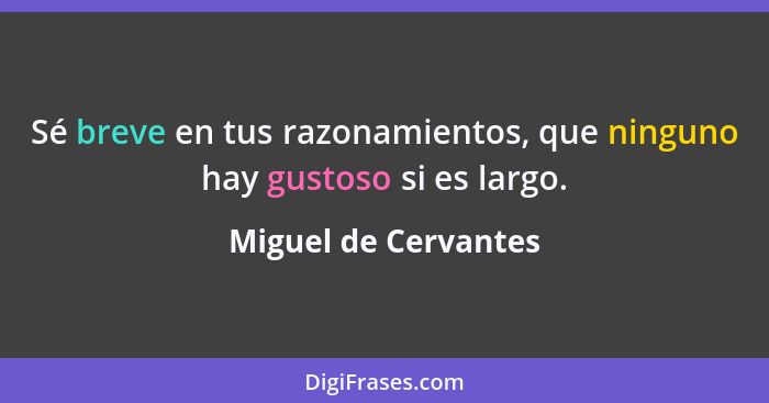 Sé breve en tus razonamientos, que ninguno hay gustoso si es largo.... - Miguel de Cervantes