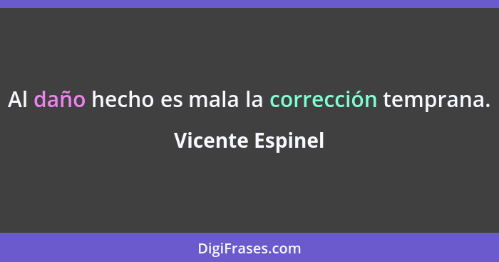 Al daño hecho es mala la corrección temprana.... - Vicente Espinel