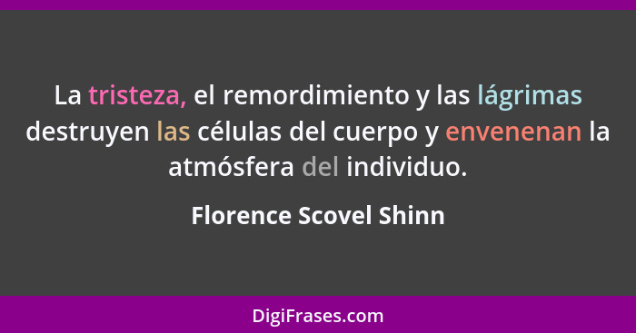 La tristeza, el remordimiento y las lágrimas destruyen las células del cuerpo y envenenan la atmósfera del individuo.... - Florence Scovel Shinn