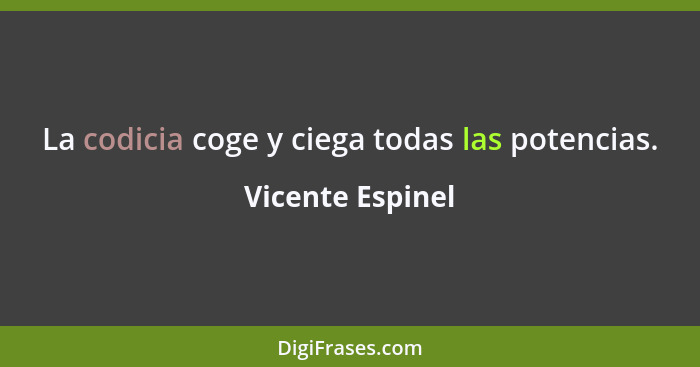 La codicia coge y ciega todas las potencias.... - Vicente Espinel