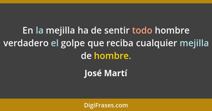 En la mejilla ha de sentir todo hombre verdadero el golpe que reciba cualquier mejilla de hombre.... - José Martí