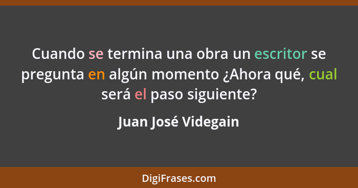 Cuando se termina una obra un escritor se pregunta en algún momento ¿Ahora qué, cual será el paso siguiente?... - Juan José Videgain