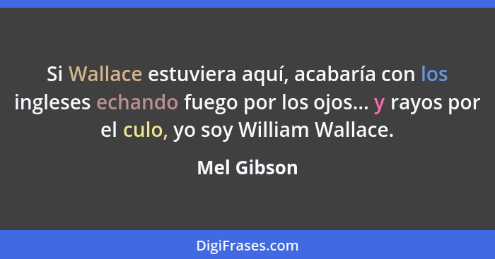 Si Wallace estuviera aquí, acabaría con los ingleses echando fuego por los ojos... y rayos por el culo, yo soy William Wallace.... - Mel Gibson