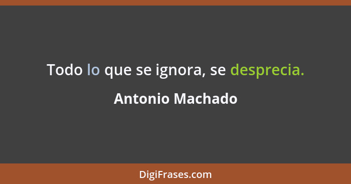 Todo lo que se ignora, se desprecia.... - Antonio Machado