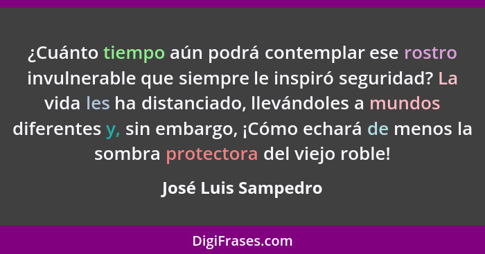 ¿Cuánto tiempo aún podrá contemplar ese rostro invulnerable que siempre le inspiró seguridad? La vida les ha distanciado, llevánd... - José Luis Sampedro