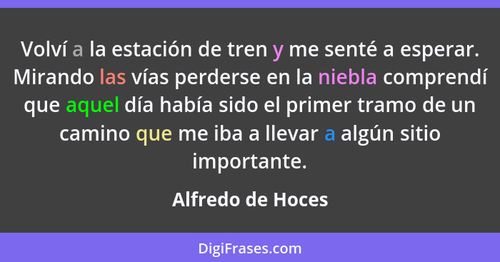 Volví a la estación de tren y me senté a esperar. Mirando las vías perderse en la niebla comprendí que aquel día había sido el prim... - Alfredo de Hoces