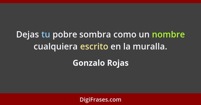 Dejas tu pobre sombra como un nombre cualquiera escrito en la muralla.... - Gonzalo Rojas