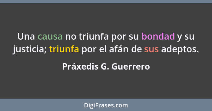 Una causa no triunfa por su bondad y su justicia; triunfa por el afán de sus adeptos.... - Práxedis G. Guerrero