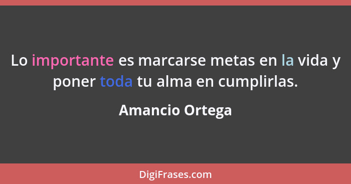 Lo importante es marcarse metas en la vida y poner toda tu alma en cumplirlas.... - Amancio Ortega