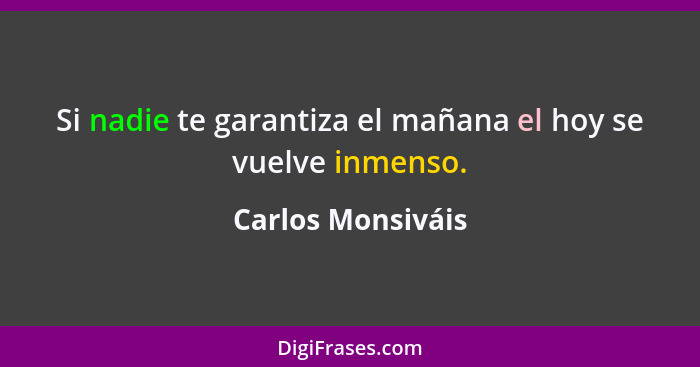 Si nadie te garantiza el mañana el hoy se vuelve inmenso.... - Carlos Monsiváis