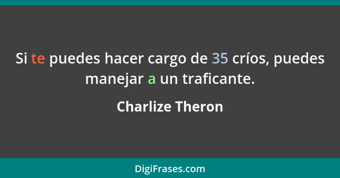 Si te puedes hacer cargo de 35 críos, puedes manejar a un traficante.... - Charlize Theron