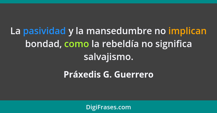 La pasividad y la mansedumbre no implican bondad, como la rebeldía no significa salvajismo.... - Práxedis G. Guerrero