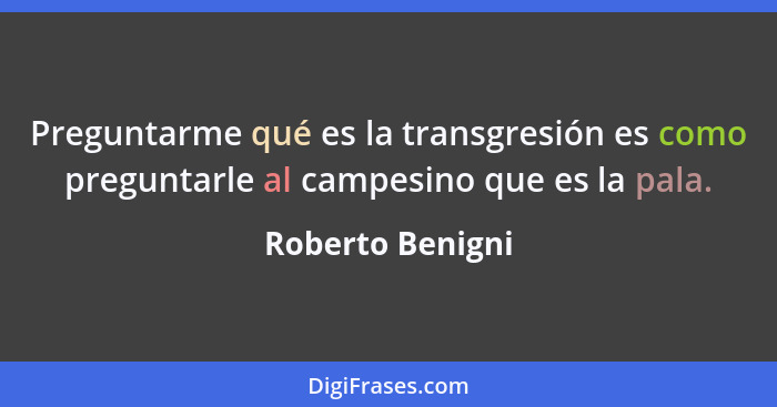Preguntarme qué es la transgresión es como preguntarle al campesino que es la pala.... - Roberto Benigni