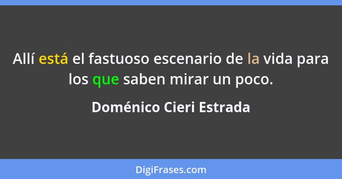 Allí está el fastuoso escenario de la vida para los que saben mirar un poco.... - Doménico Cieri Estrada