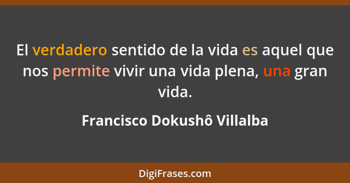 El verdadero sentido de la vida es aquel que nos permite vivir una vida plena, una gran vida.... - Francisco Dokushô Villalba