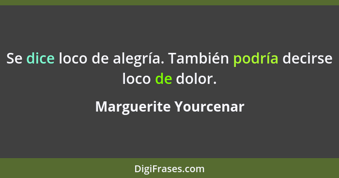 Se dice loco de alegría. También podría decirse loco de dolor.... - Marguerite Yourcenar