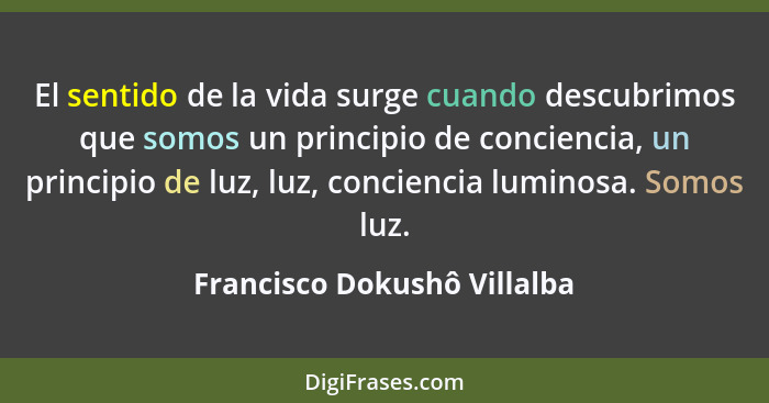 El sentido de la vida surge cuando descubrimos que somos un principio de conciencia, un principio de luz, luz, conciencia... - Francisco Dokushô Villalba