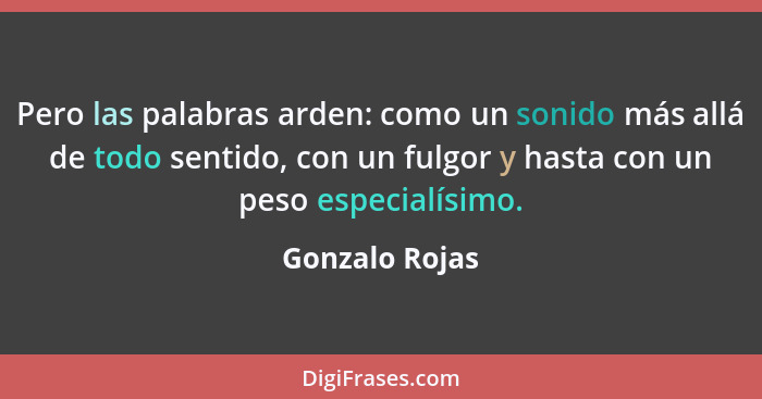 Pero las palabras arden: como un sonido más allá de todo sentido, con un fulgor y hasta con un peso especialísimo.... - Gonzalo Rojas