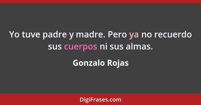 Yo tuve padre y madre. Pero ya no recuerdo sus cuerpos ni sus almas.... - Gonzalo Rojas