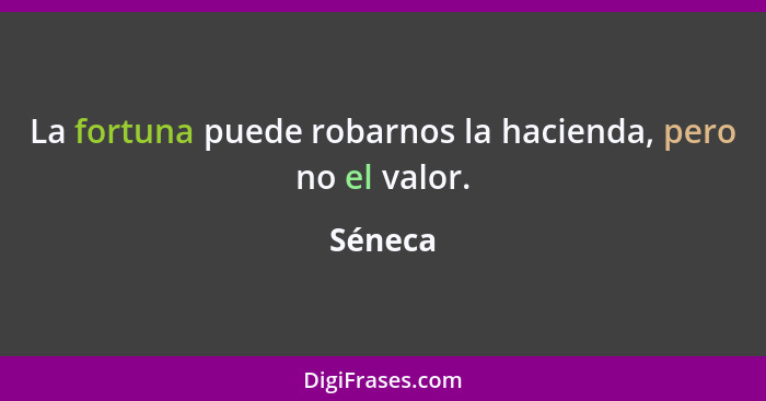 La fortuna puede robarnos la hacienda, pero no el valor.... - Séneca