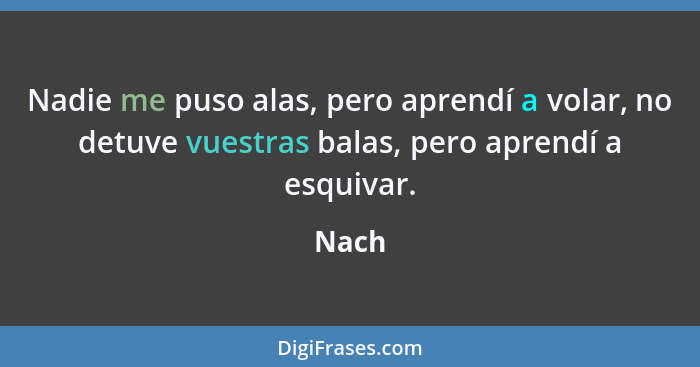 Nadie me puso alas, pero aprendí a volar, no detuve vuestras balas, pero aprendí a esquivar.... - Nach