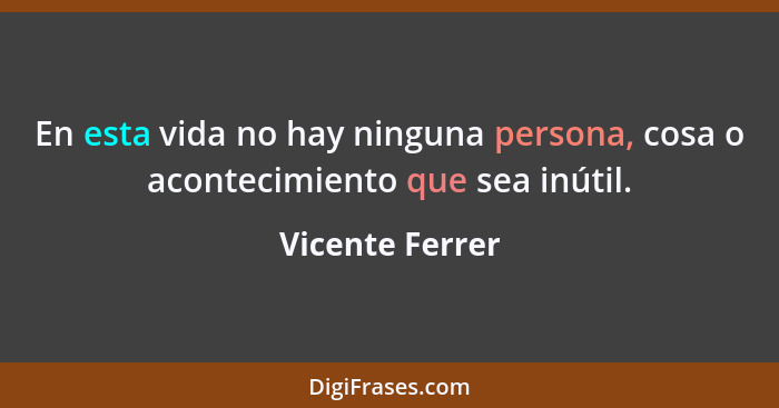 En esta vida no hay ninguna persona, cosa o acontecimiento que sea inútil.... - Vicente Ferrer