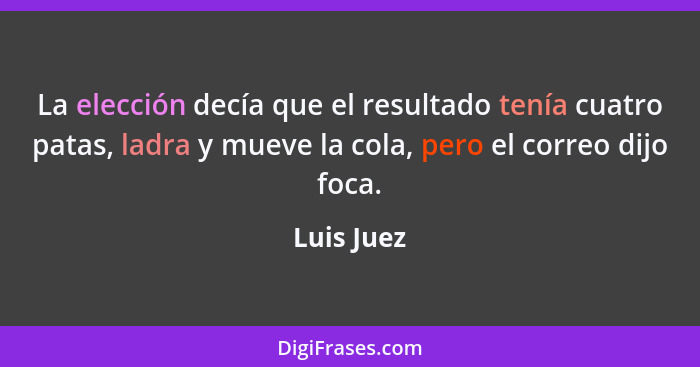 La elección decía que el resultado tenía cuatro patas, ladra y mueve la cola, pero el correo dijo foca.... - Luis Juez