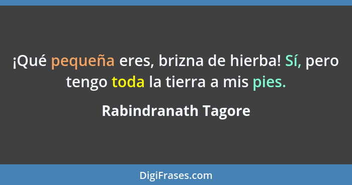 ¡Qué pequeña eres, brizna de hierba! Sí, pero tengo toda la tierra a mis pies.... - Rabindranath Tagore