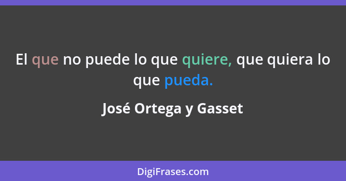 El que no puede lo que quiere, que quiera lo que pueda.... - José Ortega y Gasset