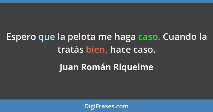 Espero que la pelota me haga caso. Cuando la tratás bien, hace caso.... - Juan Román Riquelme