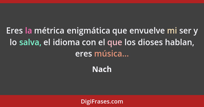 Eres la métrica enigmática que envuelve mi ser y lo salva, el idioma con el que los dioses hablan, eres música...... - Nach