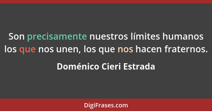 Son precisamente nuestros límites humanos los que nos unen, los que nos hacen fraternos.... - Doménico Cieri Estrada