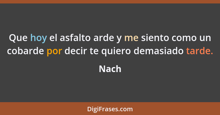 Que hoy el asfalto arde y me siento como un cobarde por decir te quiero demasiado tarde.... - Nach