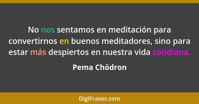 No nos sentamos en meditación para convertirnos en buenos meditadores, sino para estar más despiertos en nuestra vida cotidiana.... - Pema Chödron