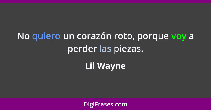 No quiero un corazón roto, porque voy a perder las piezas.... - Lil Wayne