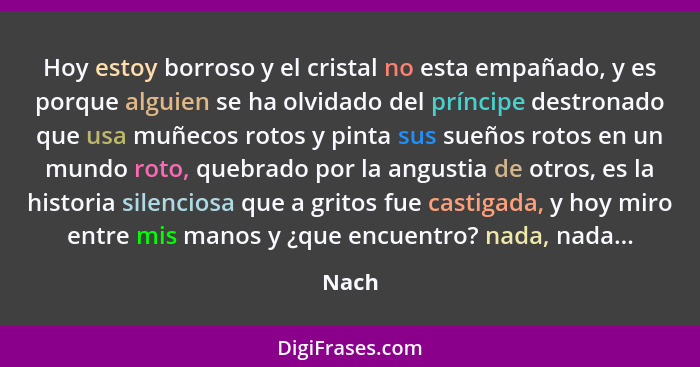 Hoy estoy borroso y el cristal no esta empañado, y es porque alguien se ha olvidado del príncipe destronado que usa muñecos rotos y pinta sus s... - Nach